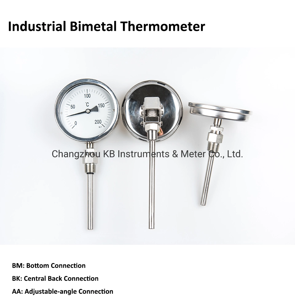 Gas Pressure Temperature Gauge Bimetallic Thermometer Adjustable Angle Connection