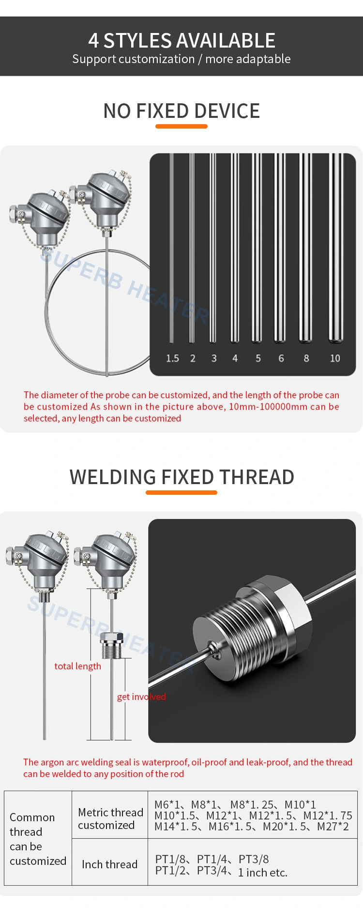 High Temperature Immersion Sensor R S B Platinum Rhodium Type Ceramic Probe Thermocouple