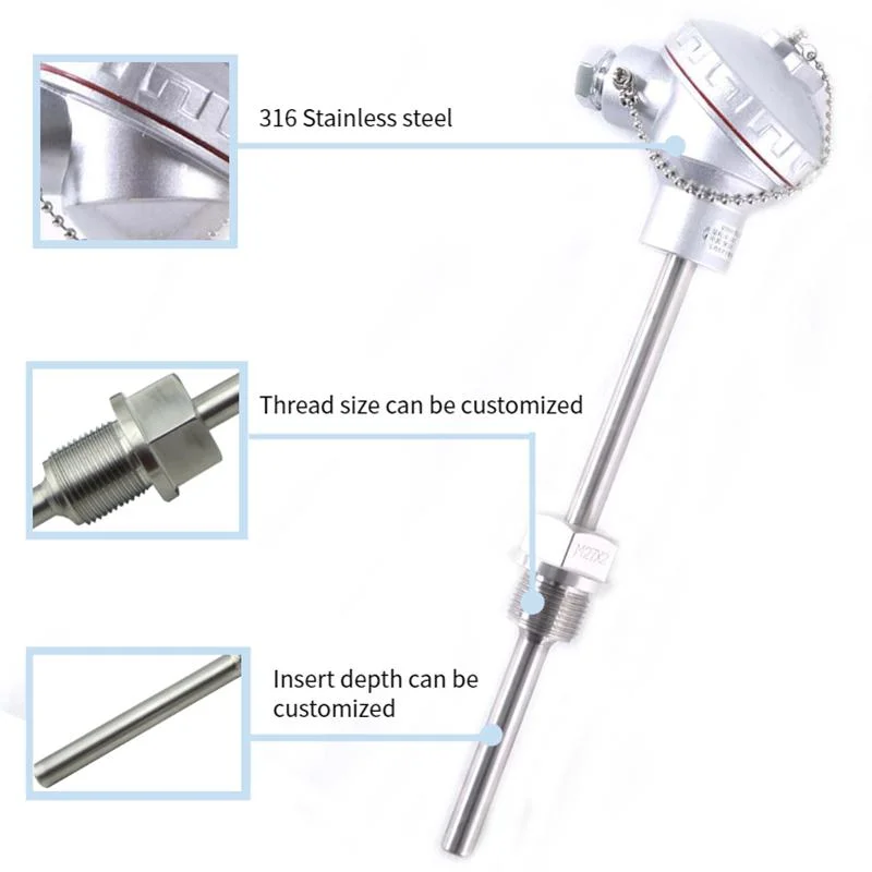 High Temperature Meter Thermocouple and Thermal Resistance Rtd Temperature Sensor with B S K PT100 Type